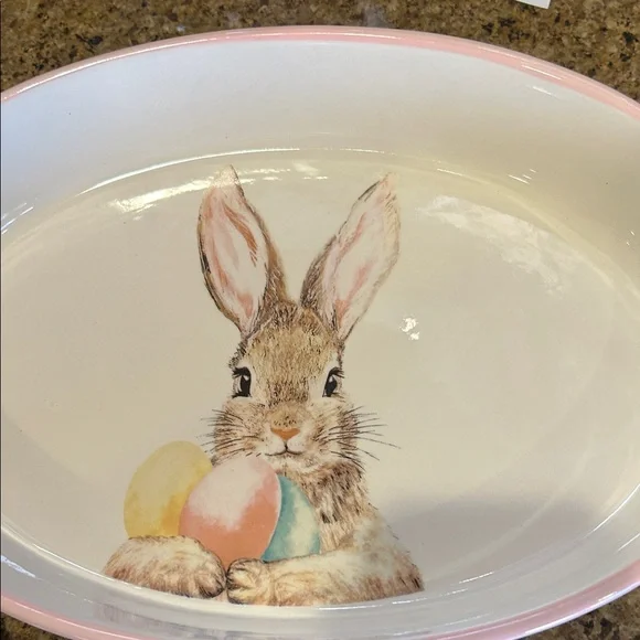 Oval Easter Bunny Ceramic Serving Bowl - Picture 5 of 7